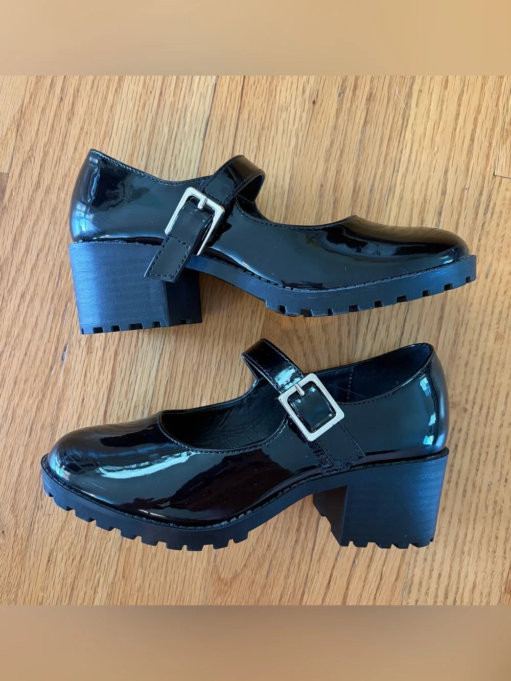 MIA Girls Black Patent Mary Jane Heeled Dress Shoes
